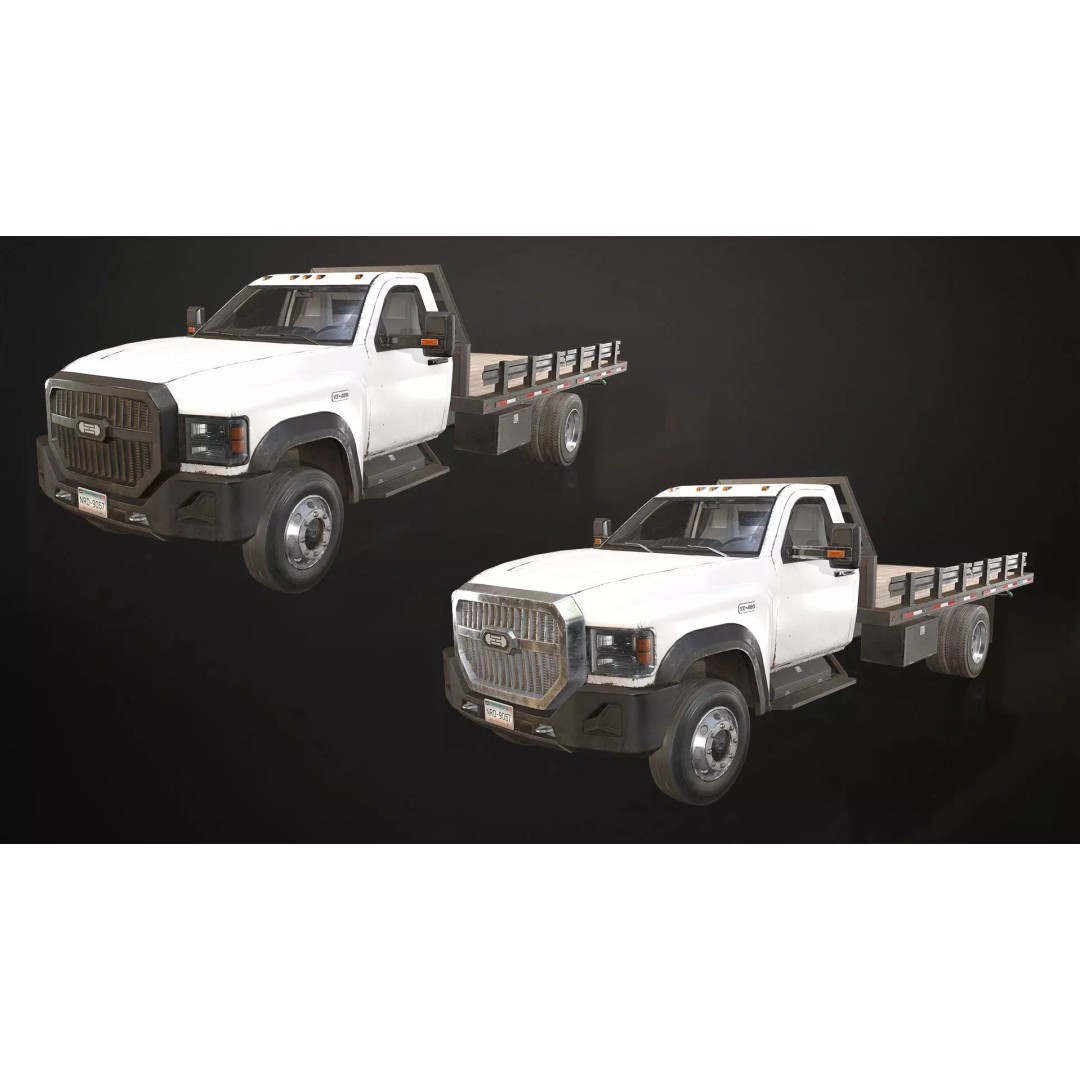Medium Duty Truck VX400 3D Model – Low Poly Flatbed Game Asset, FBX - View 4
