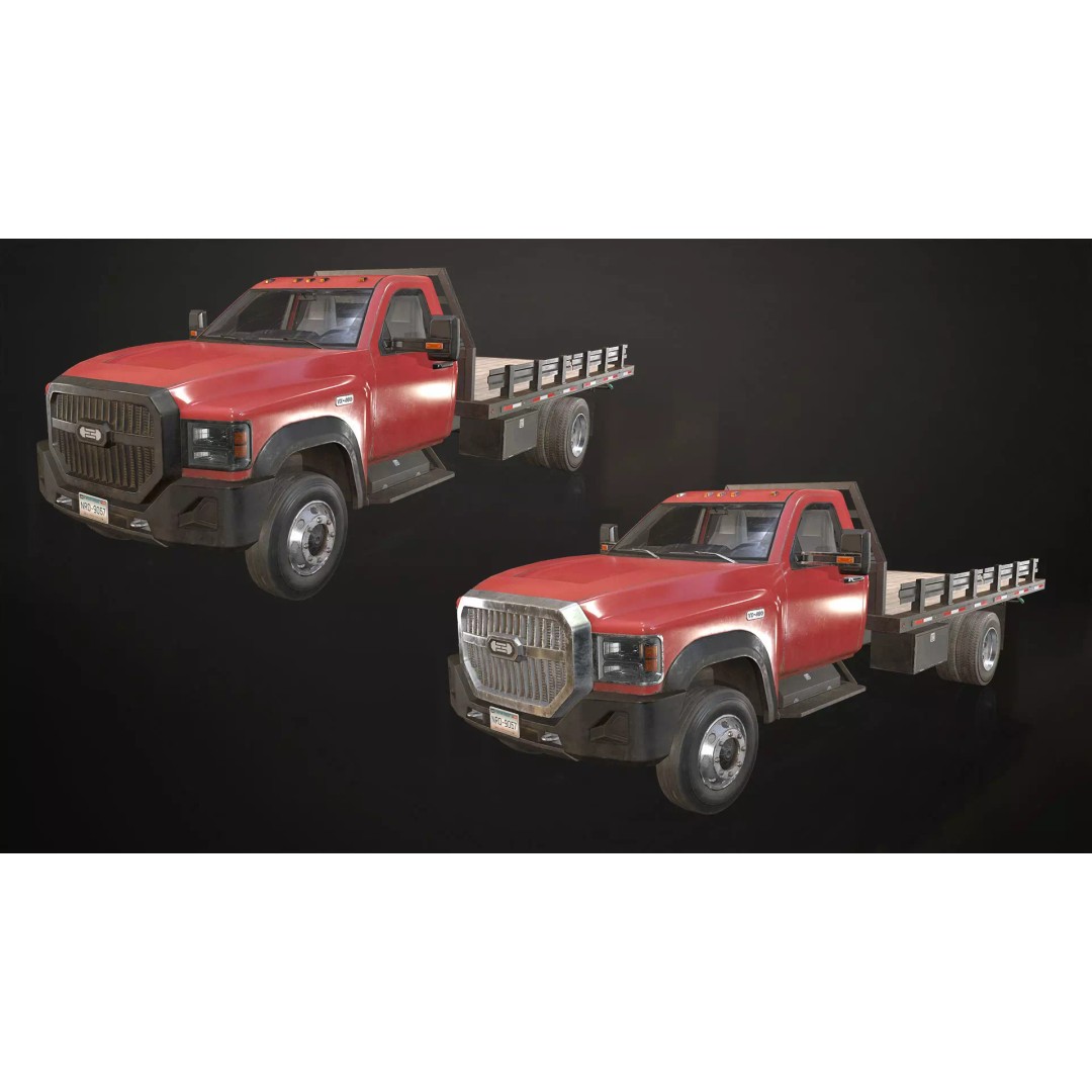 Medium Duty Truck VX400 3D Model – Low Poly Flatbed Game Asset, FBX - View 6