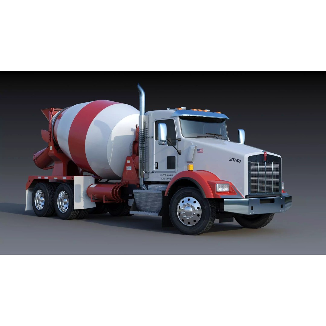 Kenworth T800 Concrete Mixer Truck 3D Model – Low Poly Game Asset, FBX - View 12