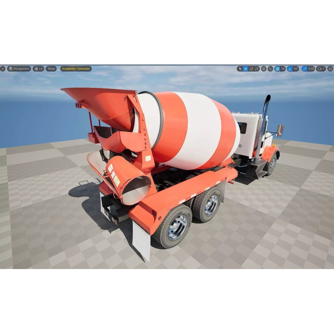 Kenworth T800 Concrete Mixer Truck 3D Model – Low Poly Game Asset, FBX - View 26