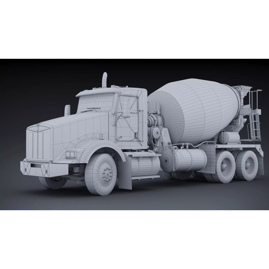 Kenworth T800 Concrete Mixer Truck 3D Model – Low Poly Game Asset, FBX - View 27