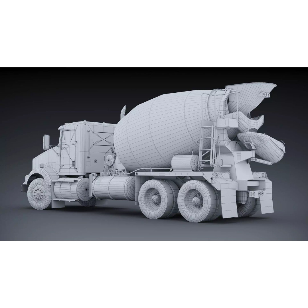 Kenworth T800 Concrete Mixer Truck 3D Model – Low Poly Game Asset, FBX - View 28
