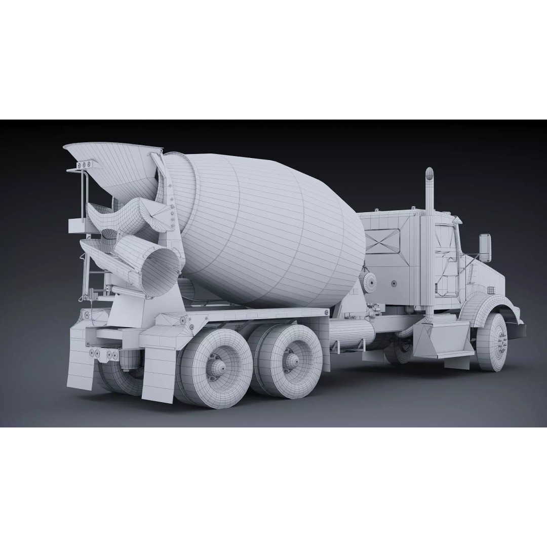 Kenworth T800 Concrete Mixer Truck 3D Model – Low Poly Game Asset, FBX - View 29