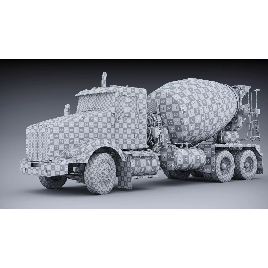 Kenworth T800 Concrete Mixer Truck 3D Model – Low Poly Game Asset, FBX - View 31