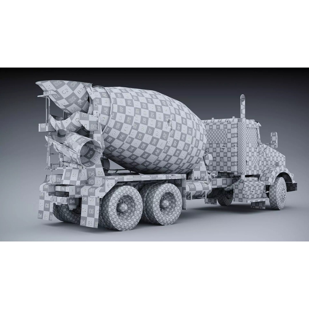 Kenworth T800 Concrete Mixer Truck 3D Model – Low Poly Game Asset, FBX - View 32