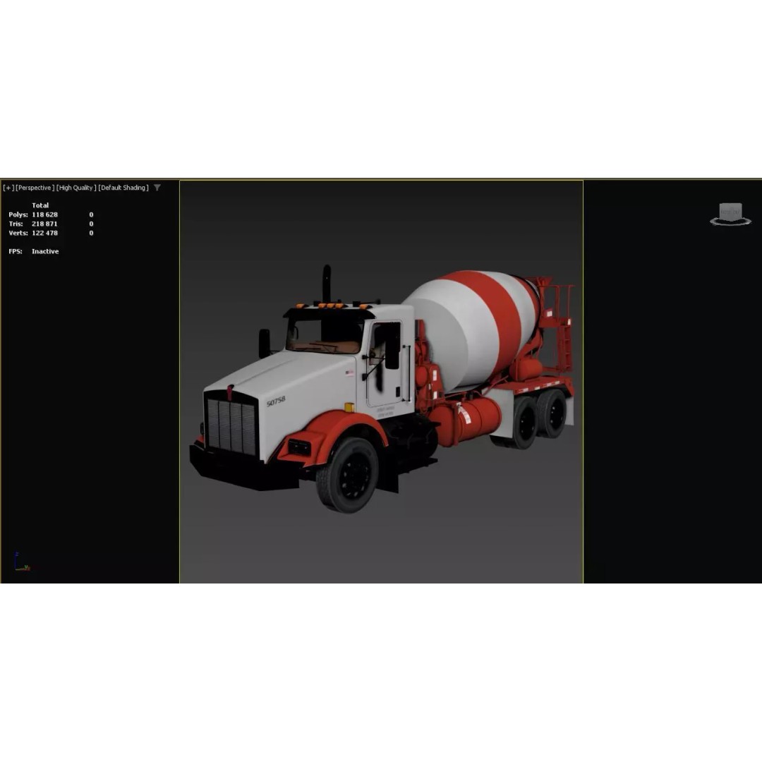 Kenworth T800 Concrete Mixer Truck 3D Model – Low Poly Game Asset, FBX - View 33