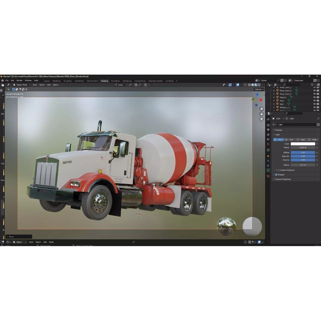 Kenworth T800 Concrete Mixer Truck 3D Model – Low Poly Game Asset, FBX - View 34