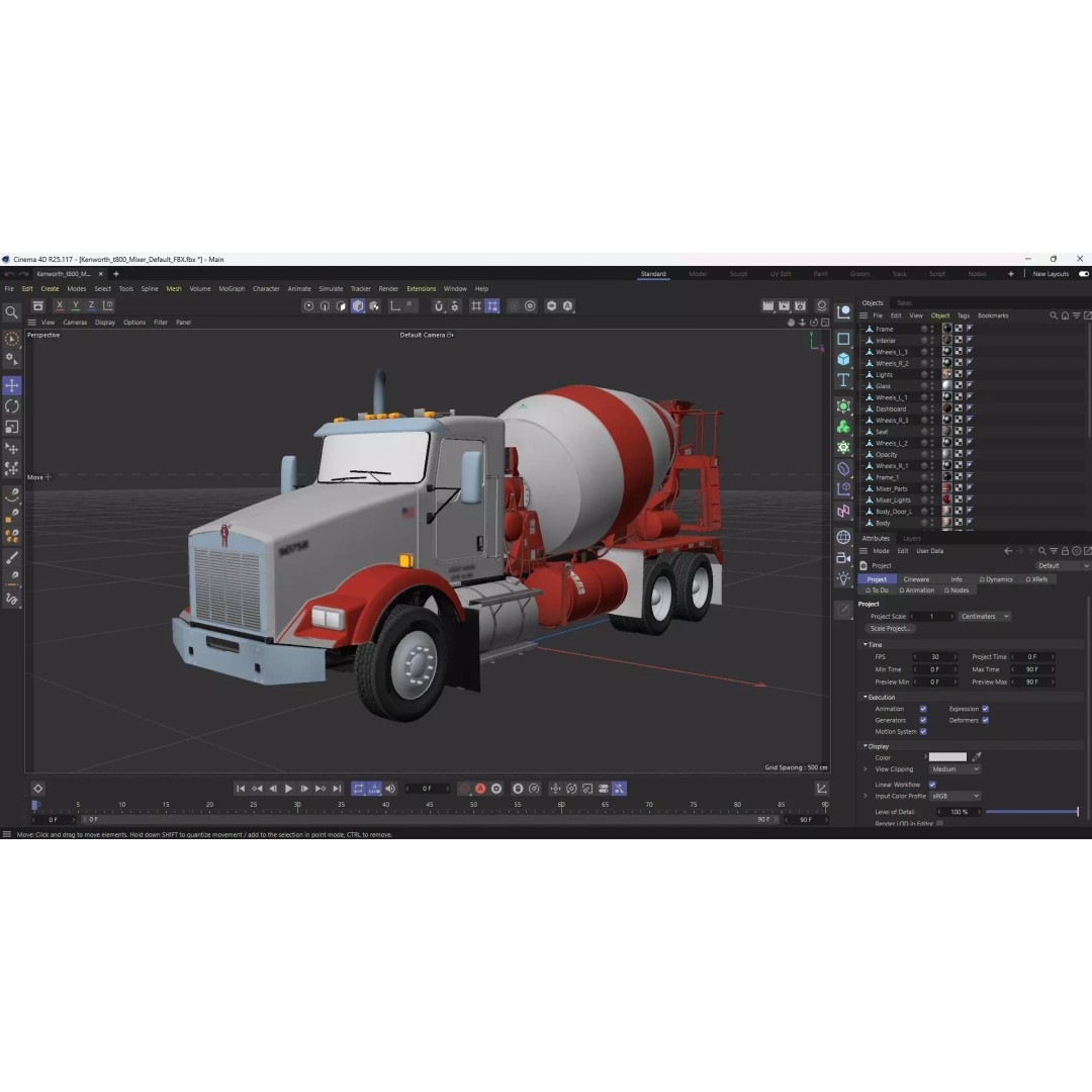 Kenworth T800 Concrete Mixer Truck 3D Model – Low Poly Game Asset, FBX - View 35