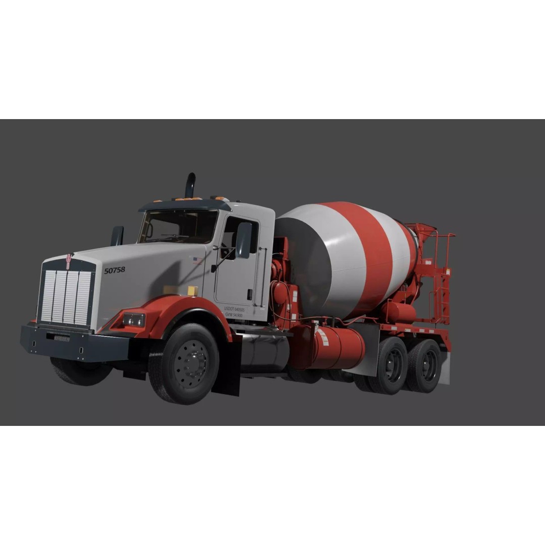 Kenworth T800 Concrete Mixer Truck 3D Model – Low Poly Game Asset, FBX - View 36