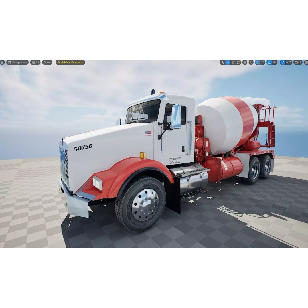 Kenworth T800 Concrete Mixer Truck 3D Model – Low Poly Game Asset, FBX - View 37