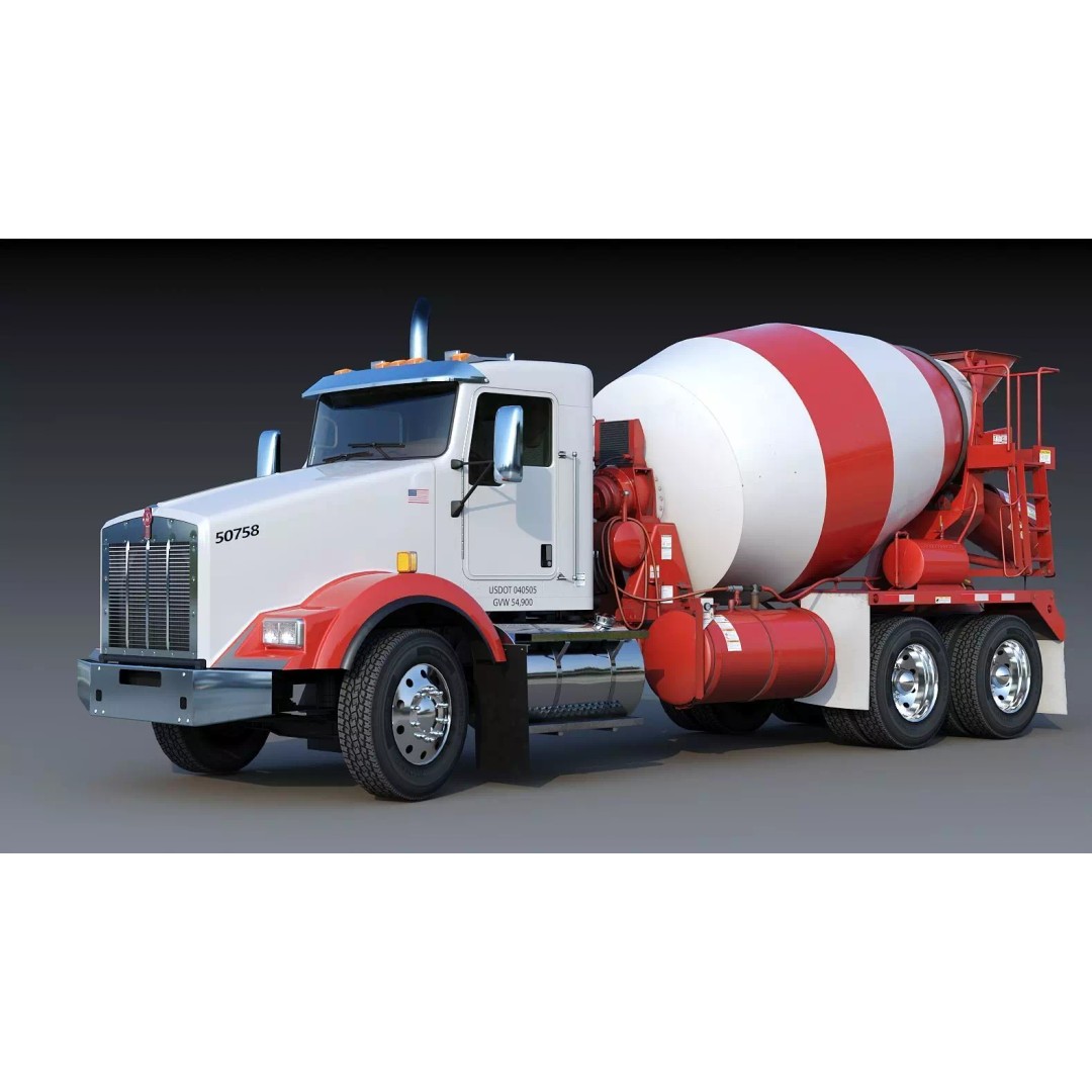 Kenworth T800 Concrete Mixer Truck 3D Model – Low Poly Game Asset, FBX - View 4