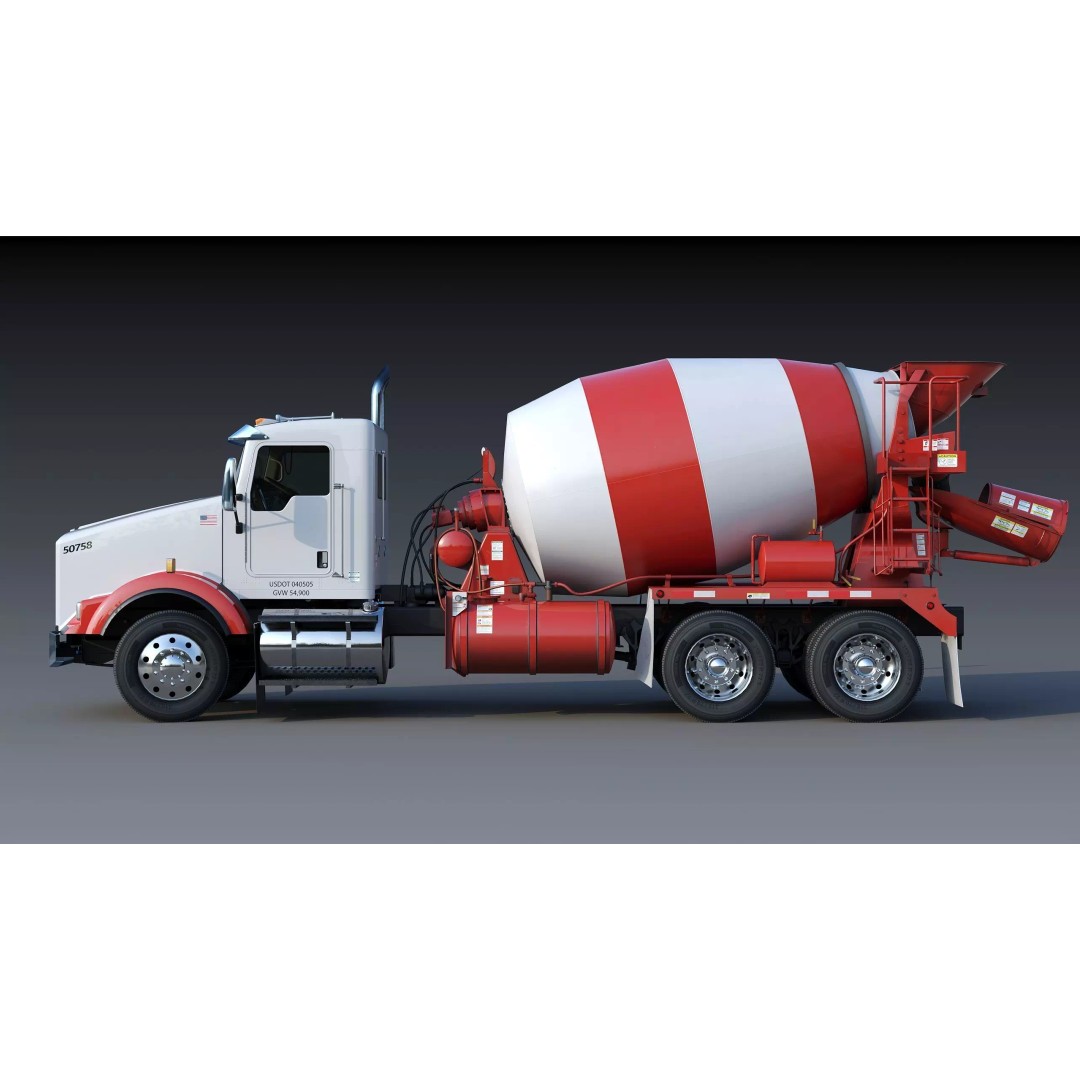 Kenworth T800 Concrete Mixer Truck 3D Model – Low Poly Game Asset, FBX - View 7