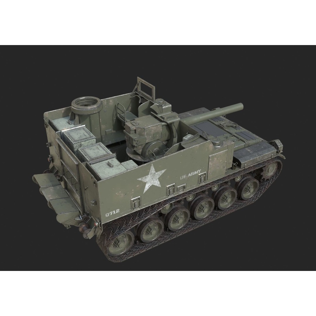 M44 155mm Self-Propelled Howitzer 3D Model – Low Poly PBR Game Asset, FBX - View 11