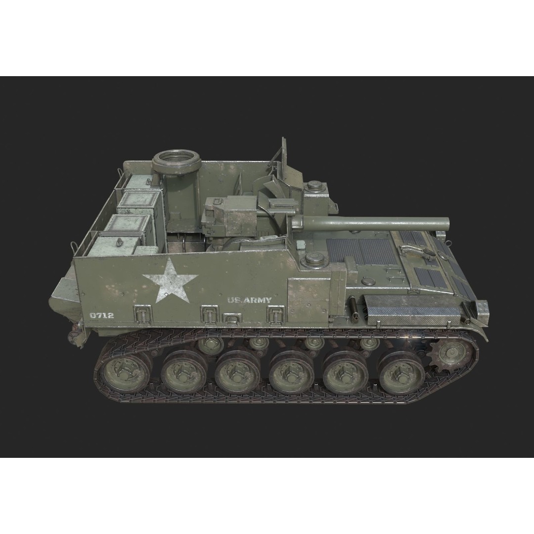 M44 155mm Self-Propelled Howitzer 3D Model – Low Poly PBR Game Asset, FBX - View 12