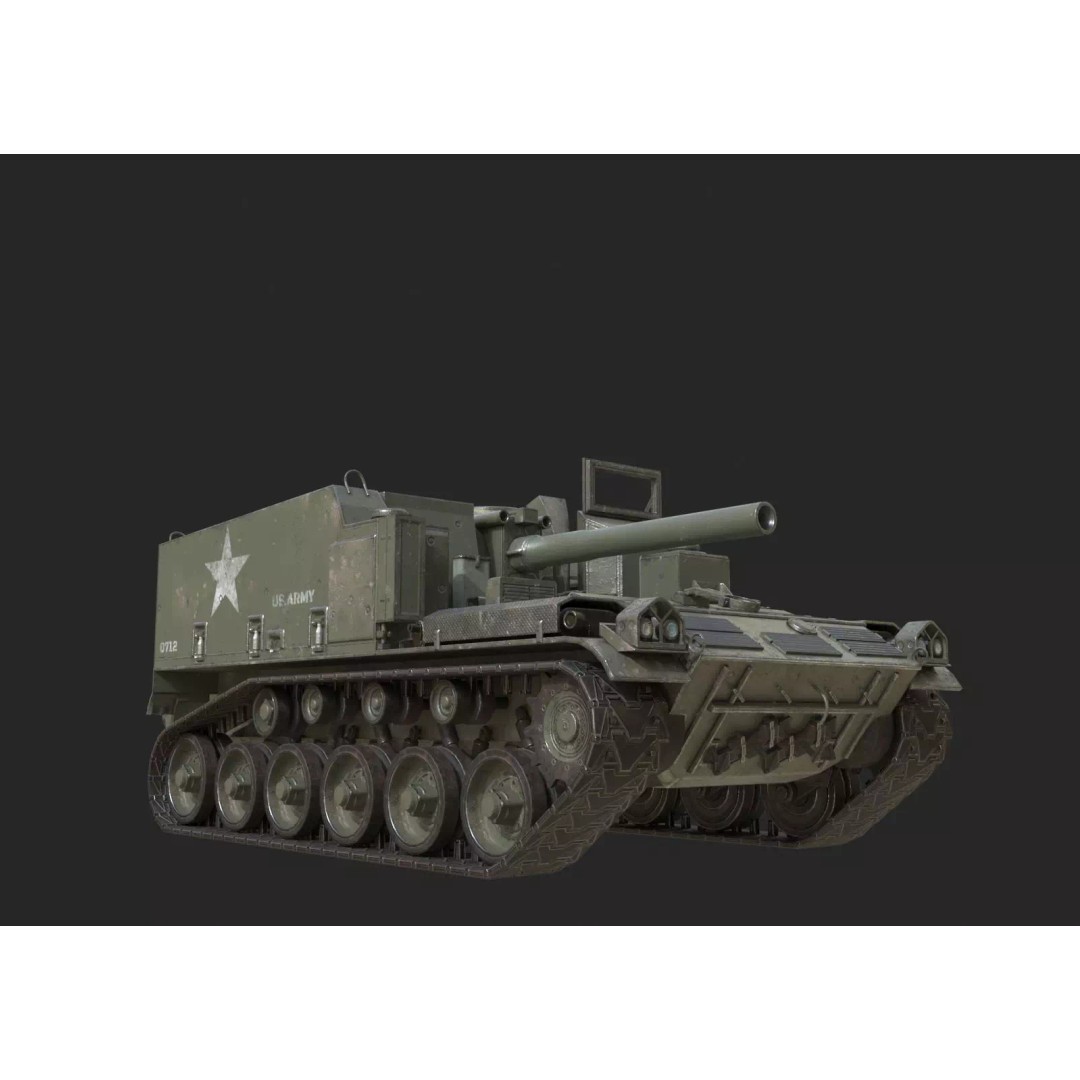 M44 155mm Self-Propelled Howitzer 3D Model – Low Poly PBR Game Asset, FBX - View 2