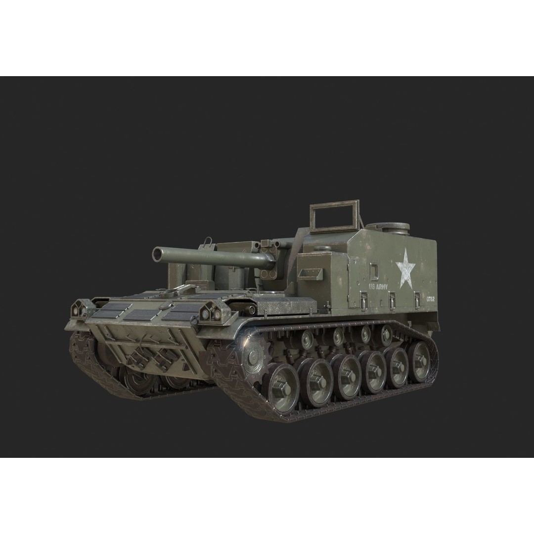 M44 155mm Self-Propelled Howitzer 3D Model – Low Poly PBR Game Asset, FBX - View 3