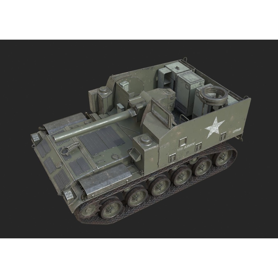 M44 155mm Self-Propelled Howitzer 3D Model – Low Poly PBR Game Asset, FBX - View 8
