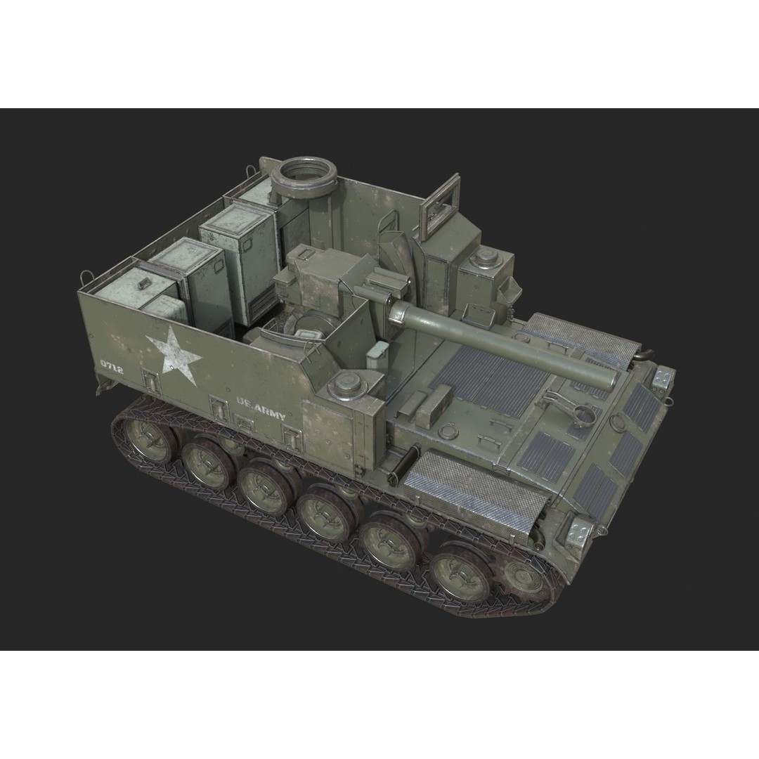 M44 155mm Self-Propelled Howitzer 3D Model – Low Poly PBR Game Asset, FBX - View 9