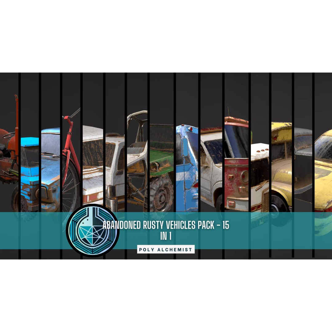 Abandoned Vehicles 3D Model – Low Poly Asset Pack for Games, FBX, OBJ - View 2