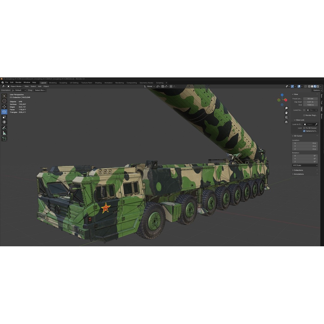 Dongfeng 41 ICBM 3D Model – Low Poly Military Vehicle, PBR Textures