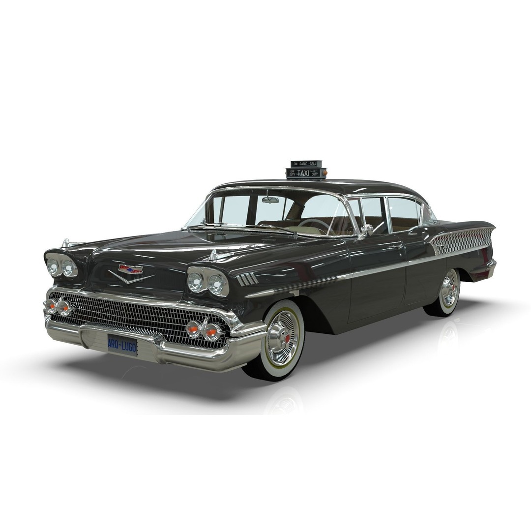 Chevrolet Belair Taxi 3D Model – MidPoly Antique Cab, Blender, FBX - View 10