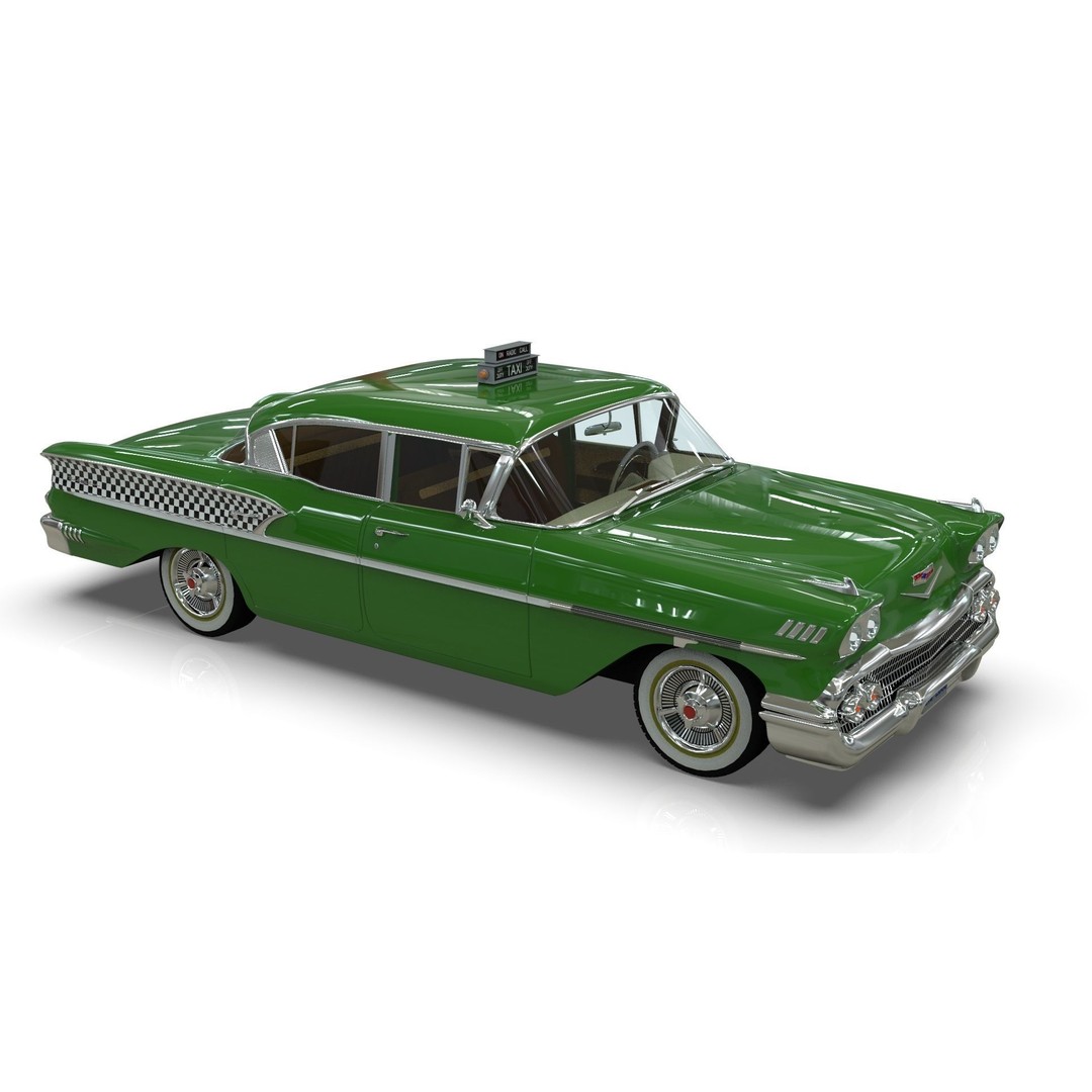 Chevrolet Belair Taxi 3D Model – MidPoly Antique Cab, Blender, FBX - View 11