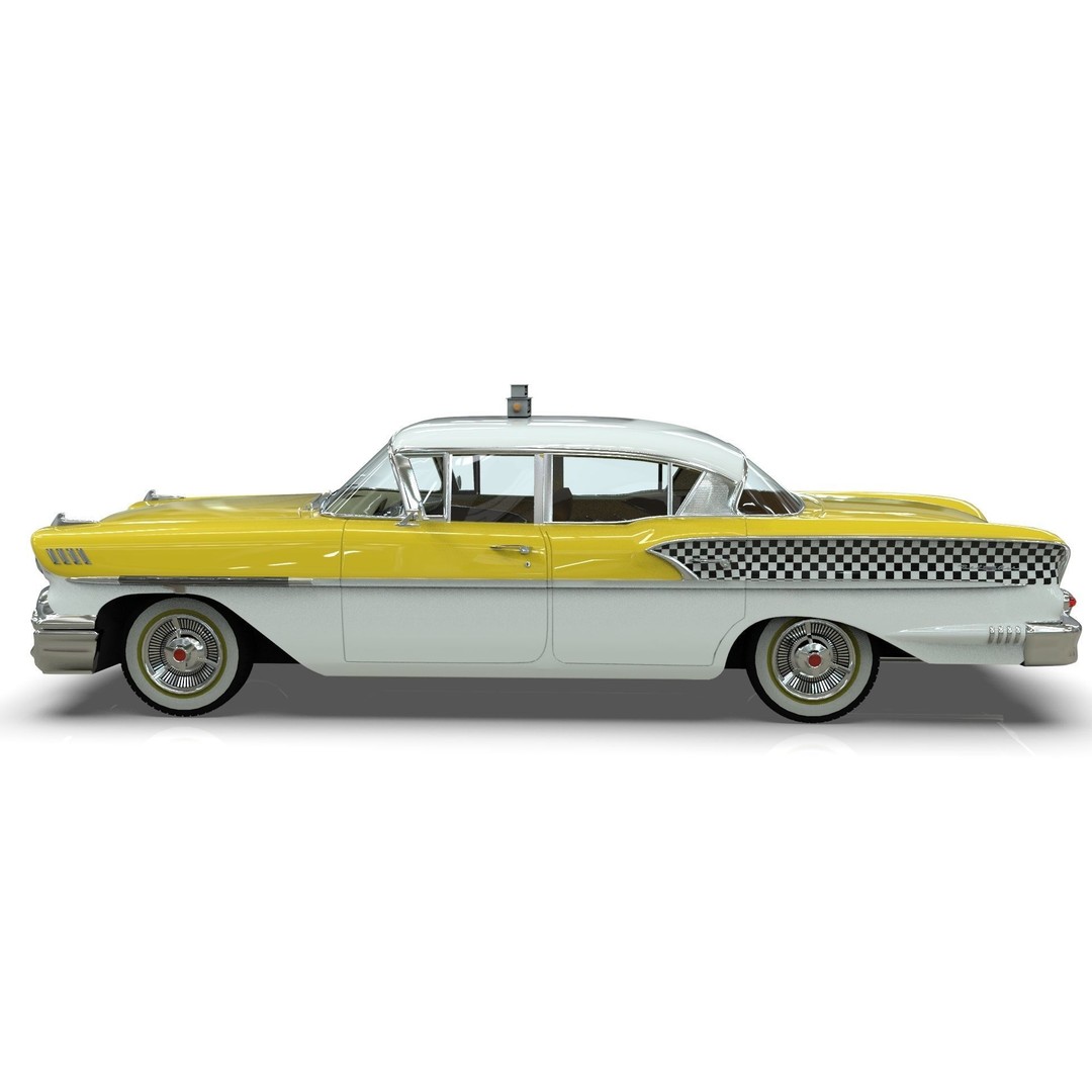 Chevrolet Belair Taxi 3D Model – MidPoly Antique Cab, Blender, FBX - View 3