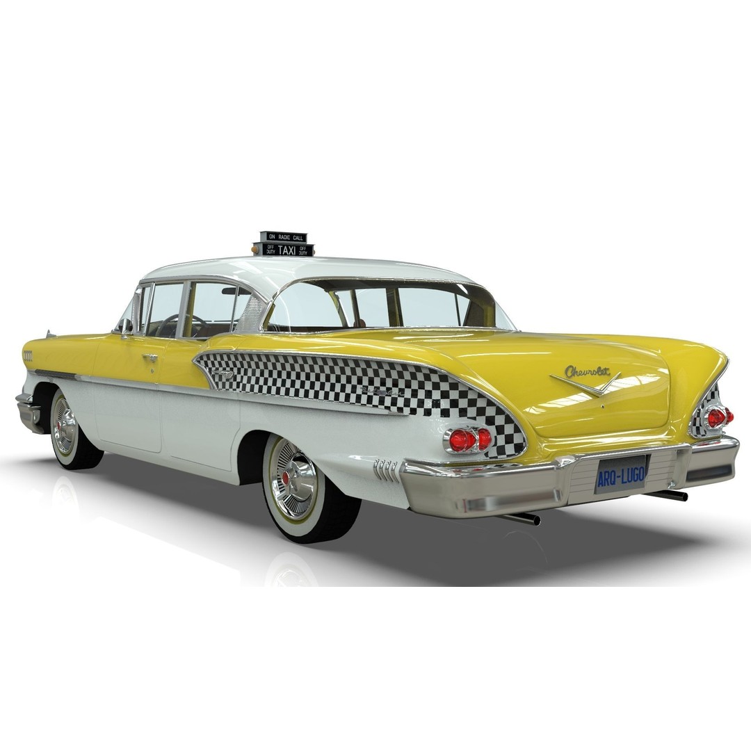 Chevrolet Belair Taxi 3D Model – MidPoly Antique Cab, Blender, FBX - View 4
