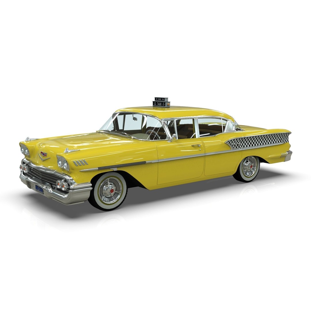 Chevrolet Belair Taxi 3D Model – MidPoly Antique Cab, Blender, FBX - View 7