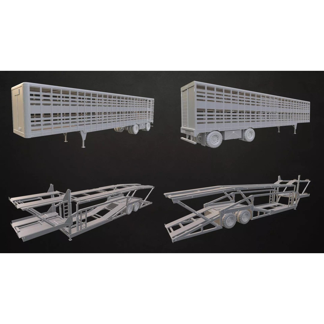 Semi Trailer 3D Model – Low Poly Game Ready Pack, FBX/OBJ