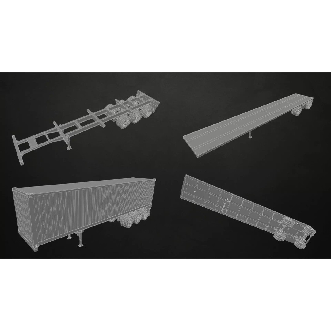 Semi Trailer 3D Model – Low Poly Game Ready Pack, FBX/OBJ - View 21