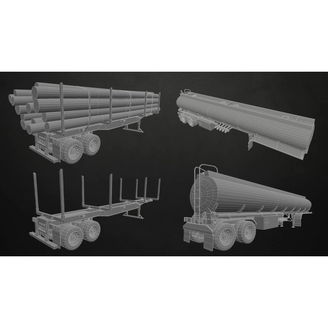 Semi Trailer 3D Model – Low Poly Game Ready Pack, FBX/OBJ - View 22