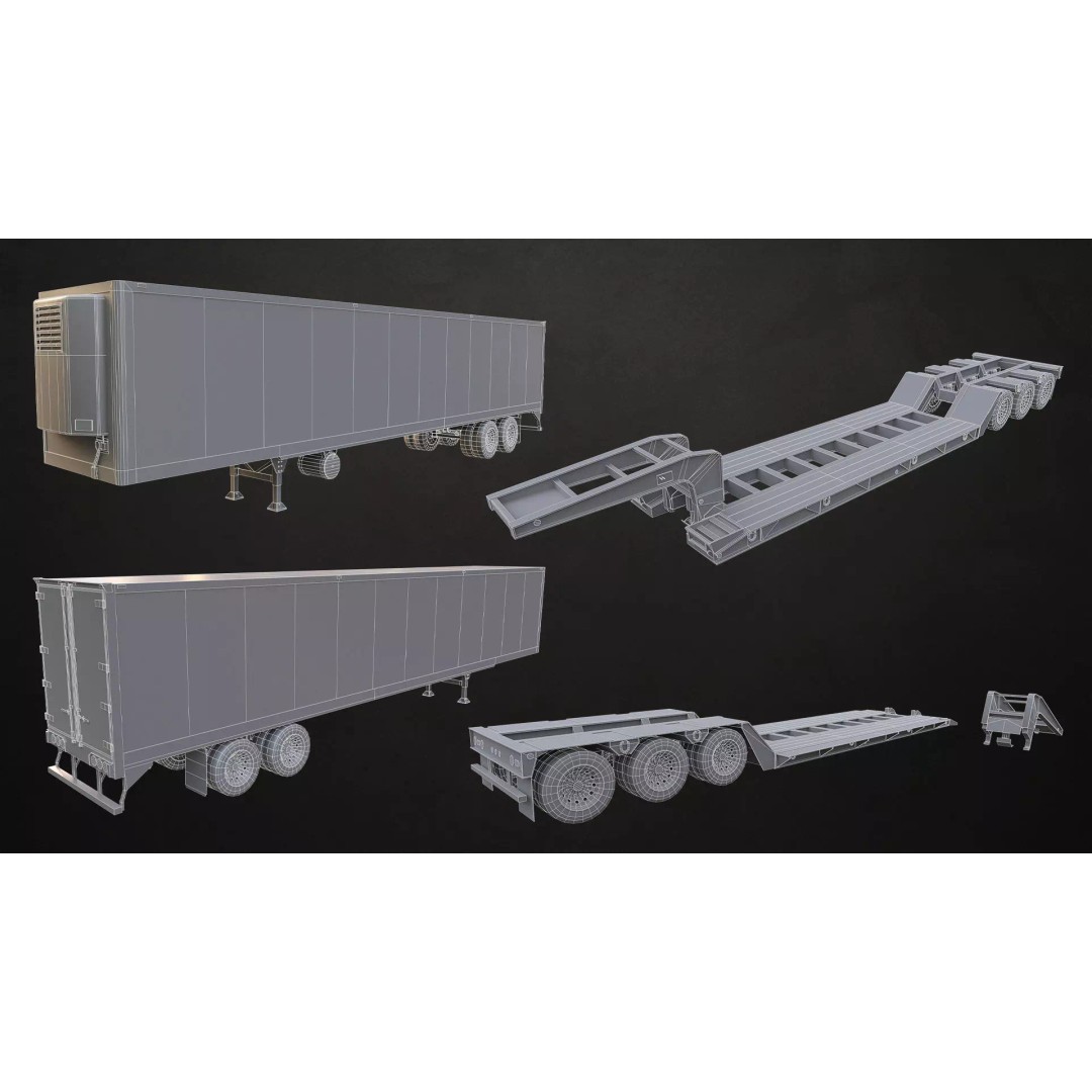 Semi Trailer 3D Model – Low Poly Game Ready Pack, FBX/OBJ - View 24