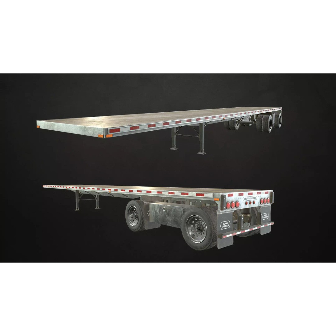Semi Trailer 3D Model – Low Poly Game Ready Pack, FBX/OBJ - View 3