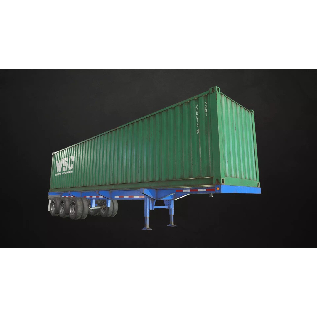 Semi Trailer 3D Model – Low Poly Game Ready Pack, FBX/OBJ - View 7
