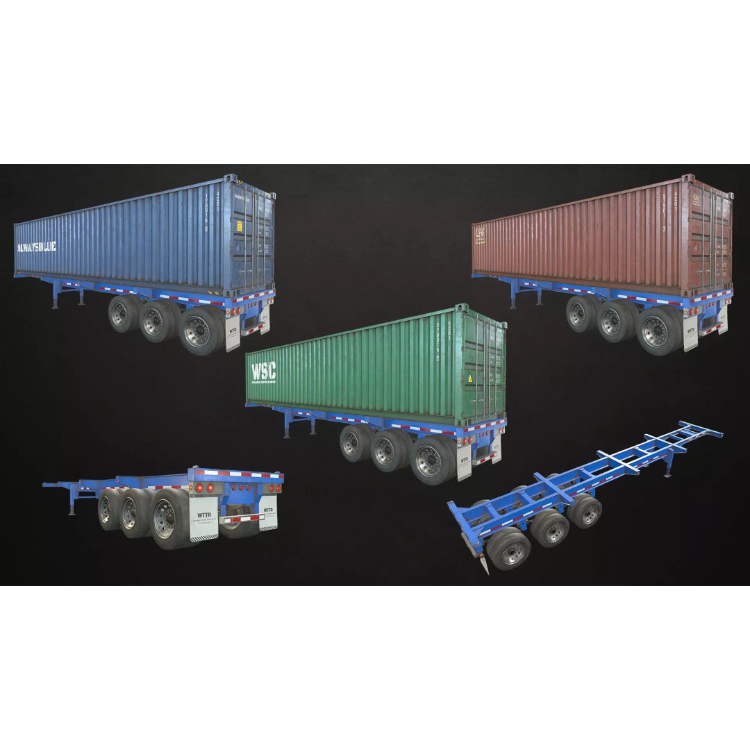Semi Trailer 3D Model – Low Poly Game Ready Pack, FBX/OBJ - View 8