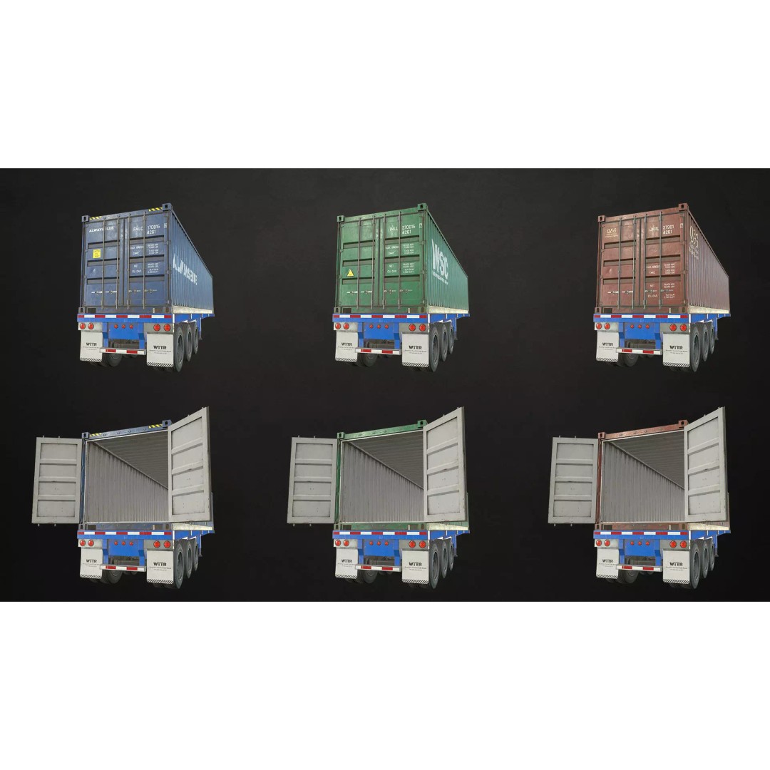 Semi Trailer 3D Model – Low Poly Game Ready Pack, FBX/OBJ - View 9