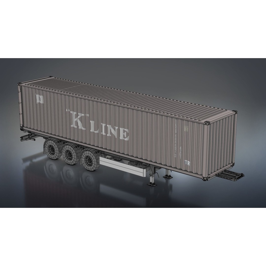 Semi-Trailer Container 3D Model – Low Poly PBR Game Asset, FBX - View 11