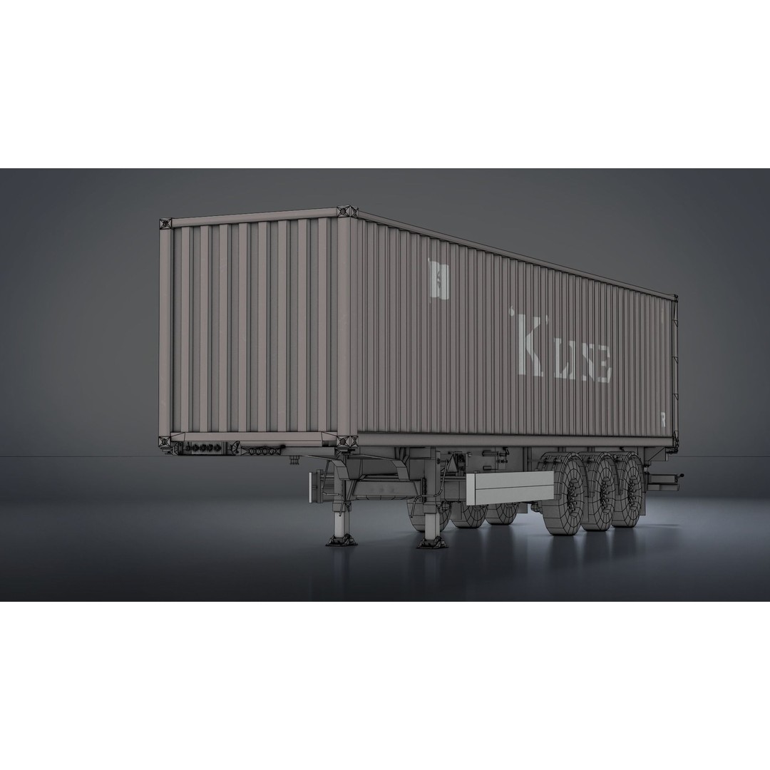 Semi-Trailer Container 3D Model – Low Poly PBR Game Asset, FBX - View 12