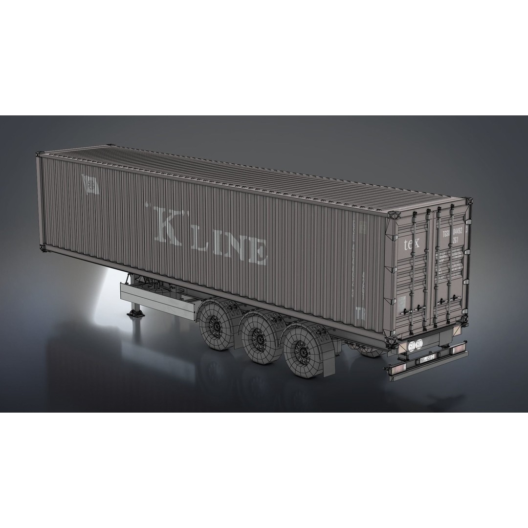 Semi-Trailer Container 3D Model – Low Poly PBR Game Asset, FBX - View 13