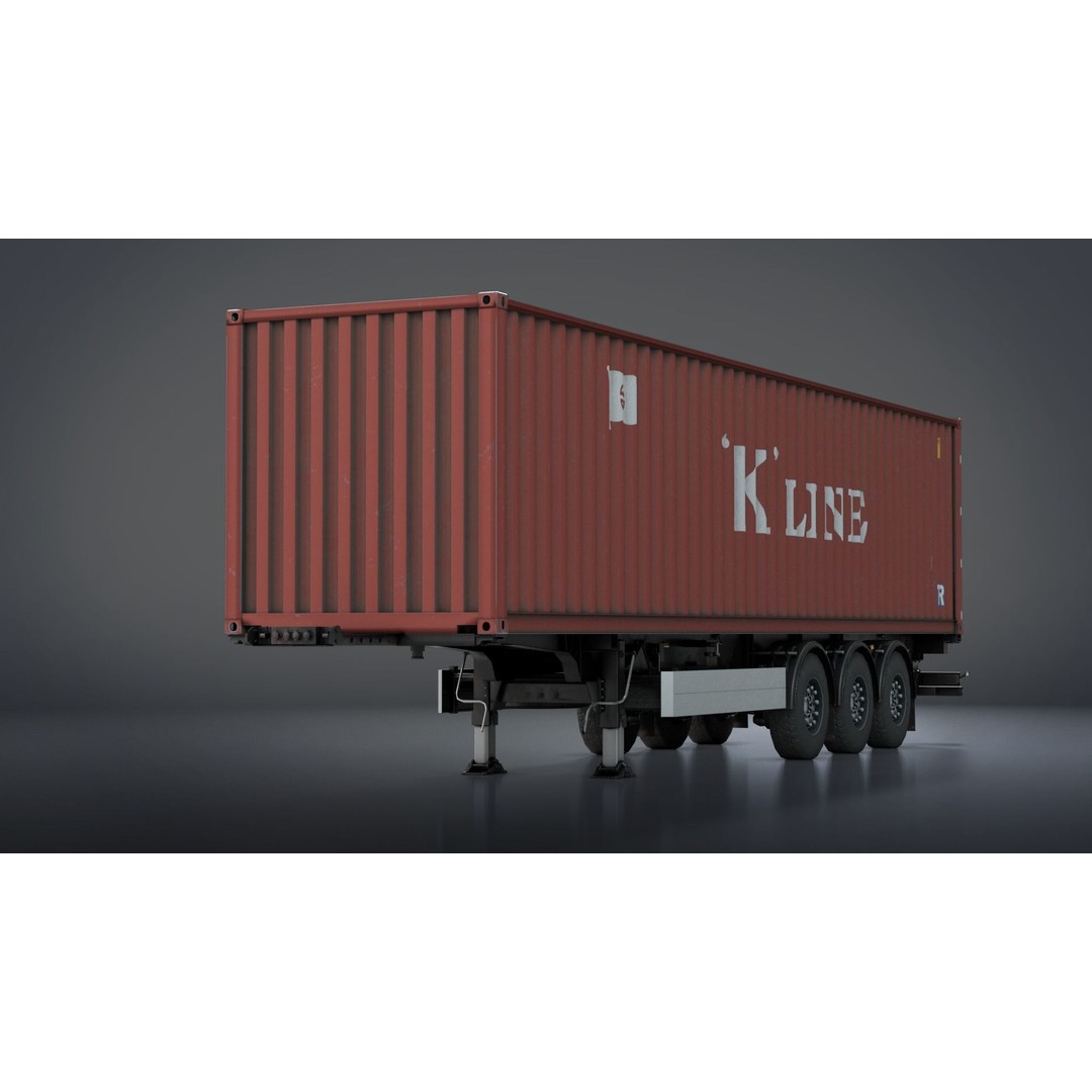 Semi-Trailer Container 3D Model – Low Poly PBR Game Asset, FBX - View 3