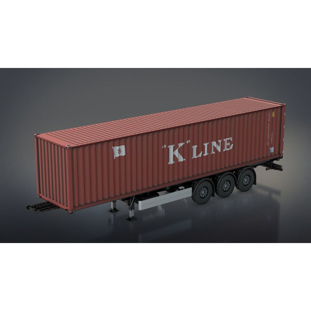 Semi-Trailer Container 3D Model – Low Poly PBR Game Asset, FBX - View 9