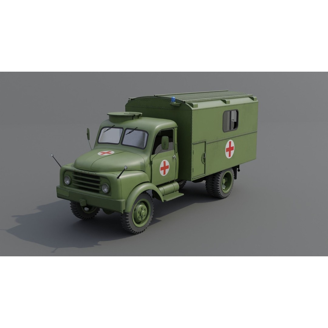 Hanomag AL 28 Military Ambulance 3D Model – Low Poly Game Asset, FBX - View 11