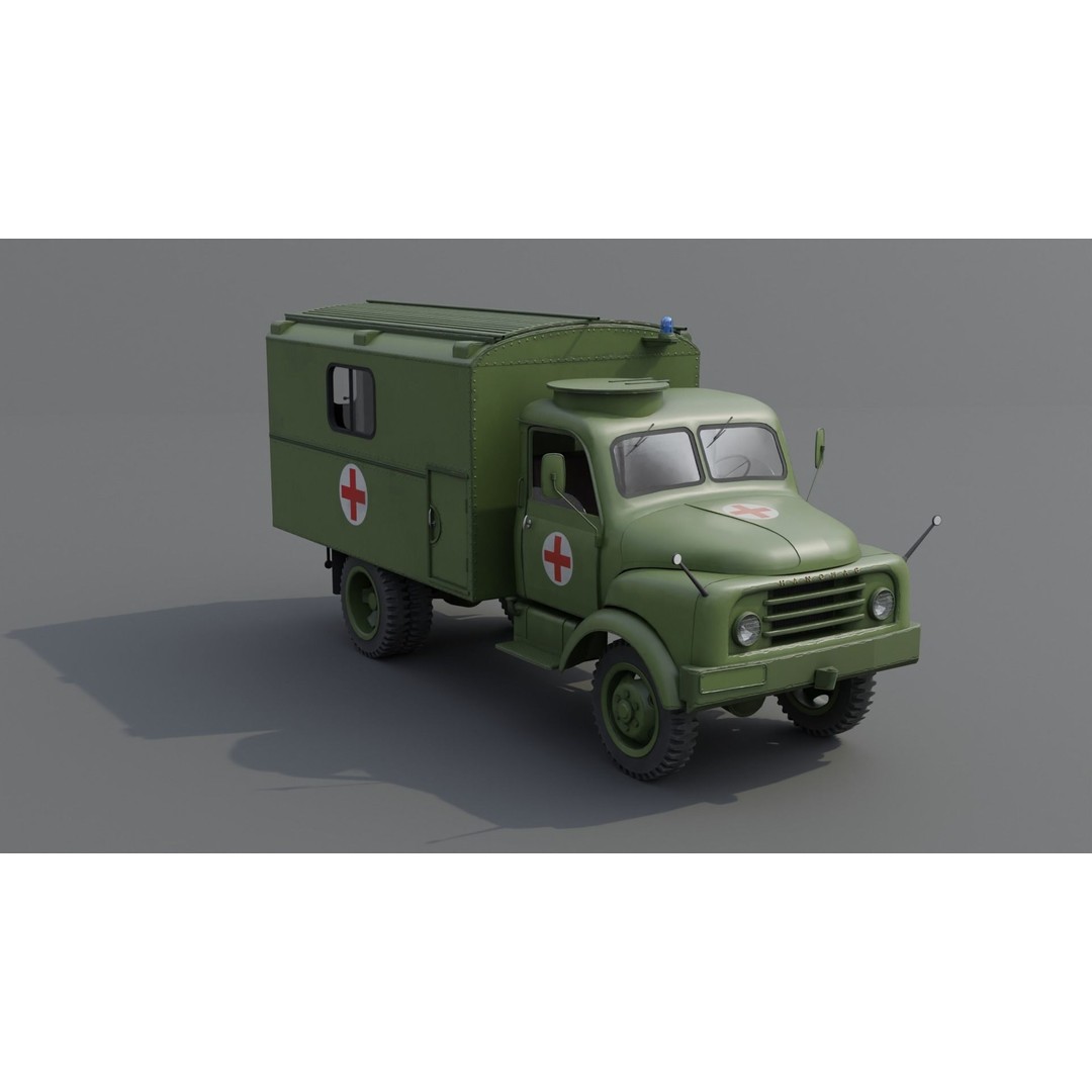 Hanomag AL 28 Military Ambulance 3D Model – Low Poly Game Asset, FBX - View 13
