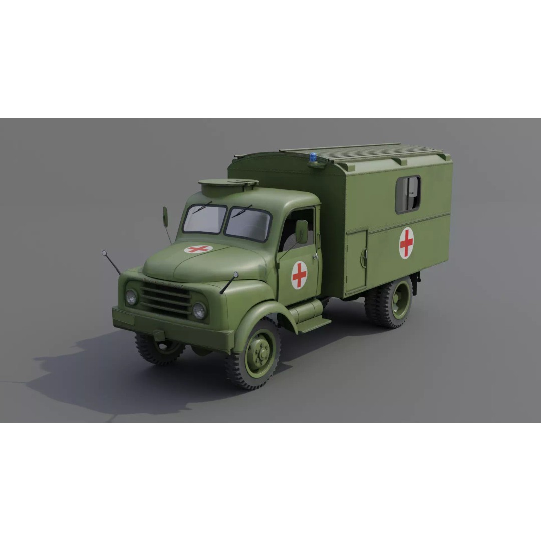 Hanomag AL 28 Military Ambulance 3D Model – Low Poly Game Asset, FBX - View 2
