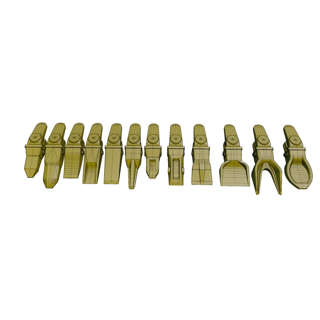 Bucket Teeth Pack 3D Model – Low Poly Universal Excavator Attachments, FBX - View 15