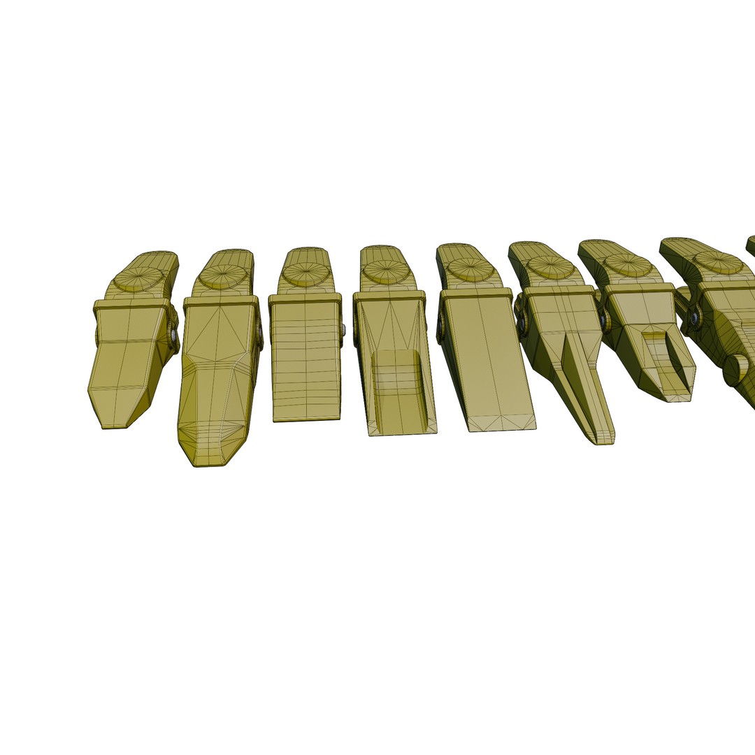 Bucket Teeth Pack 3D Model – Low Poly Universal Excavator Attachments, FBX - View 19