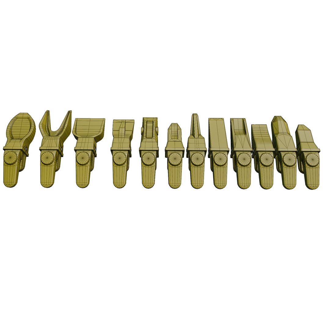 Bucket Teeth Pack 3D Model – Low Poly Universal Excavator Attachments, FBX - View 20