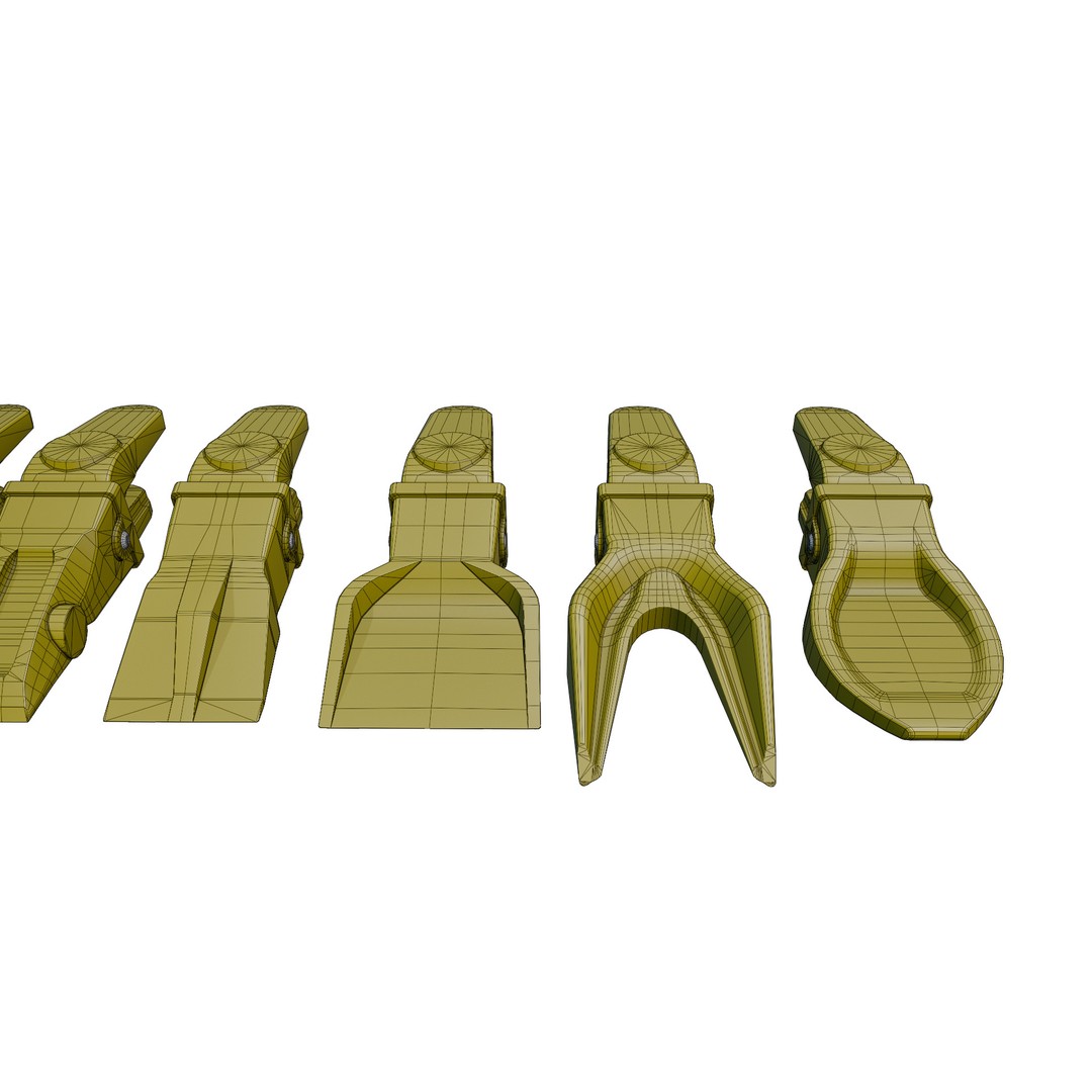Bucket Teeth Pack 3D Model – Low Poly Universal Excavator Attachments, FBX - View 21