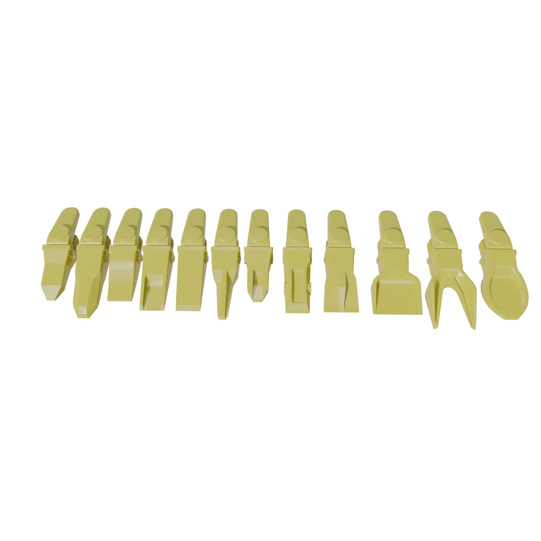 Bucket Teeth Pack 3D Model – Low Poly Universal Excavator Attachments, FBX - View 3